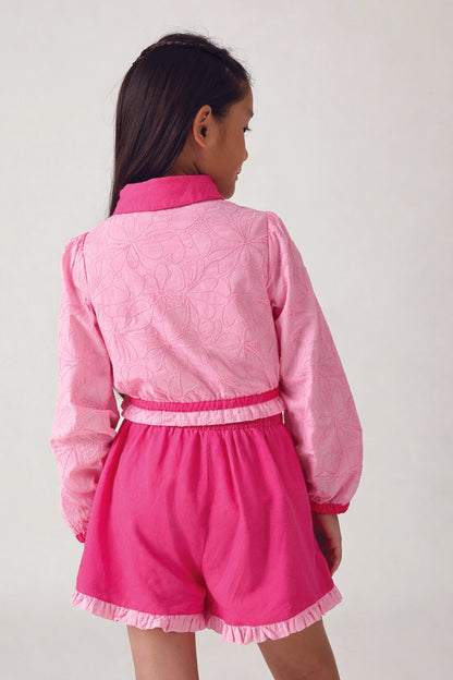 Girls Pink Schiffli Sleeveless Top