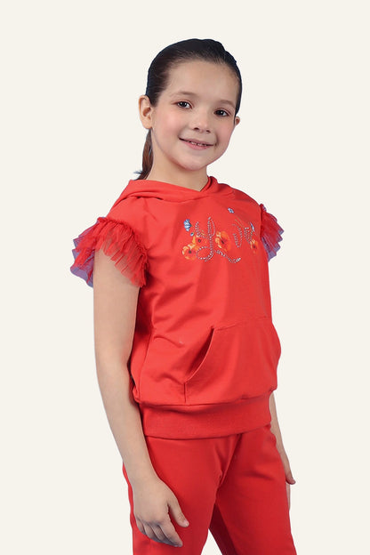 Girls Red Hooded Neckline Top