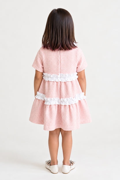 Baby Girls Pink Boucle Round Neck Full Sleeve Dress