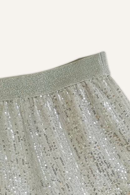 Girls White Sequin Short