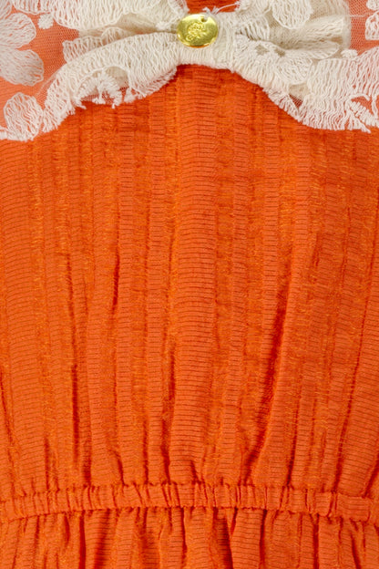 Orange Crushed Crepe Half Sleeve Dress