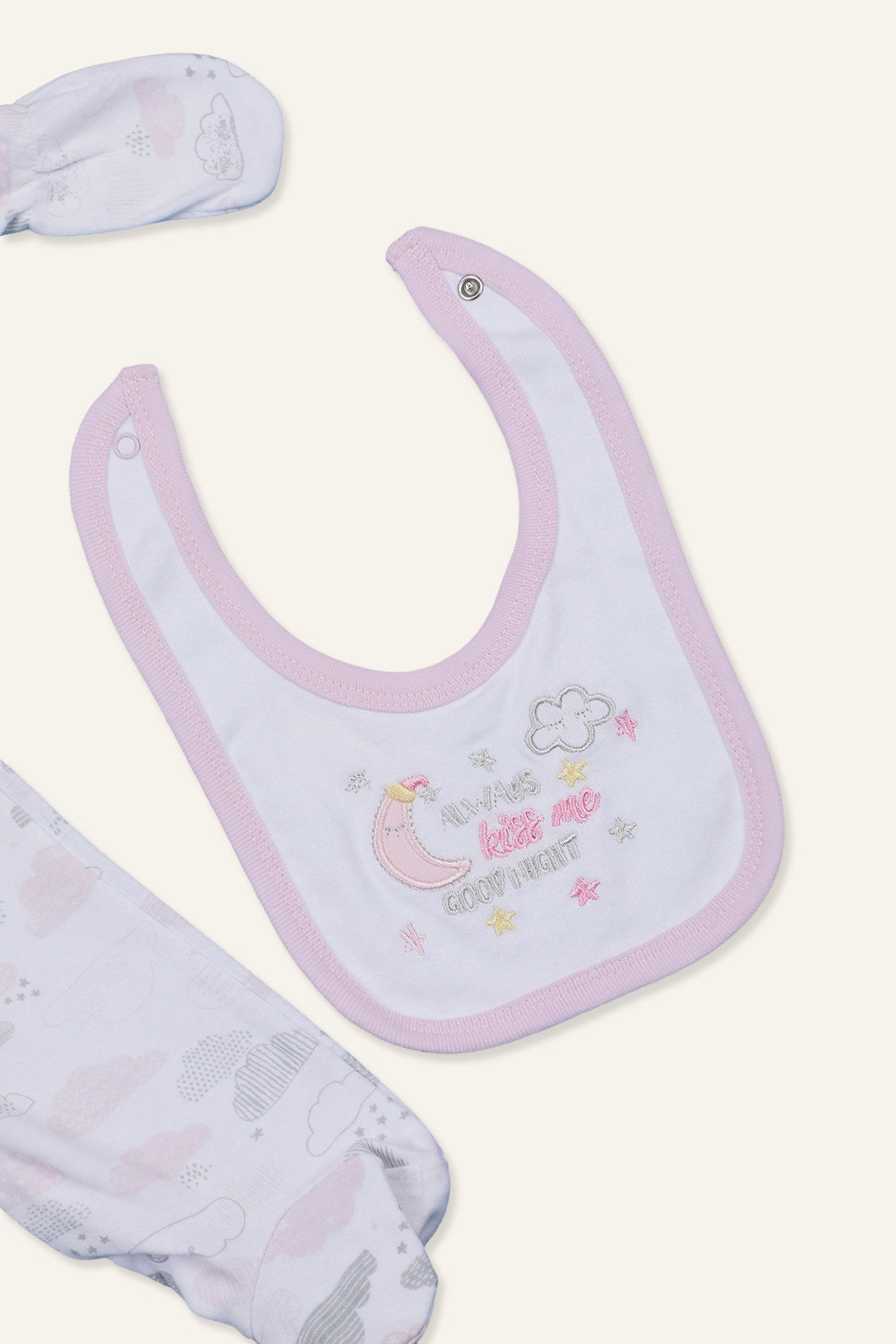 Baby Girls Pink Round Neck Cotton Sleepsuit