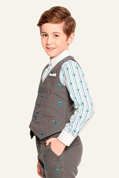 Boys Grey V-Neck Waist Coat