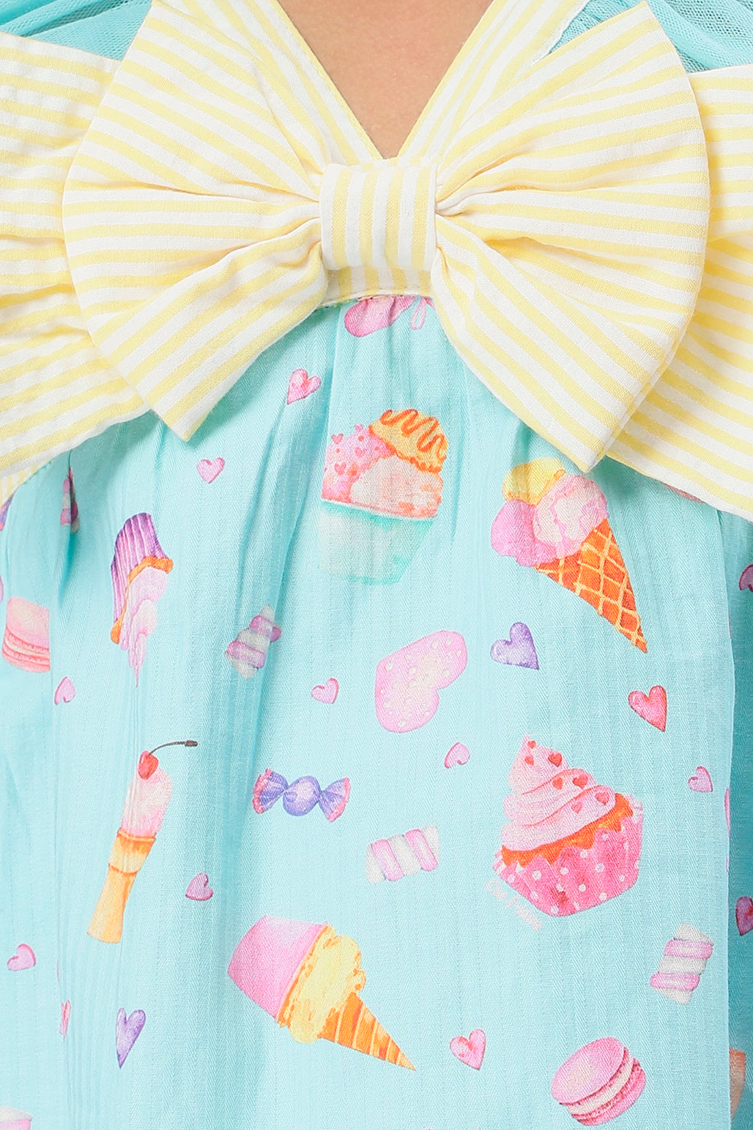 Girls Aqua Cupcake Printed Top with bow