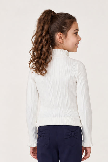 Girls Off White Acrylic High Neck Jumper