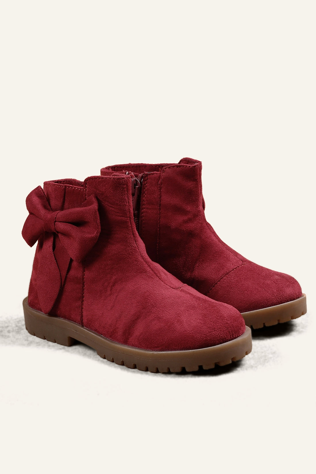 Girls Maroon Solid Boots