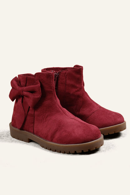 Girls Maroon Solid Boots