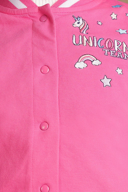 Girls Pink Solid Jacket
