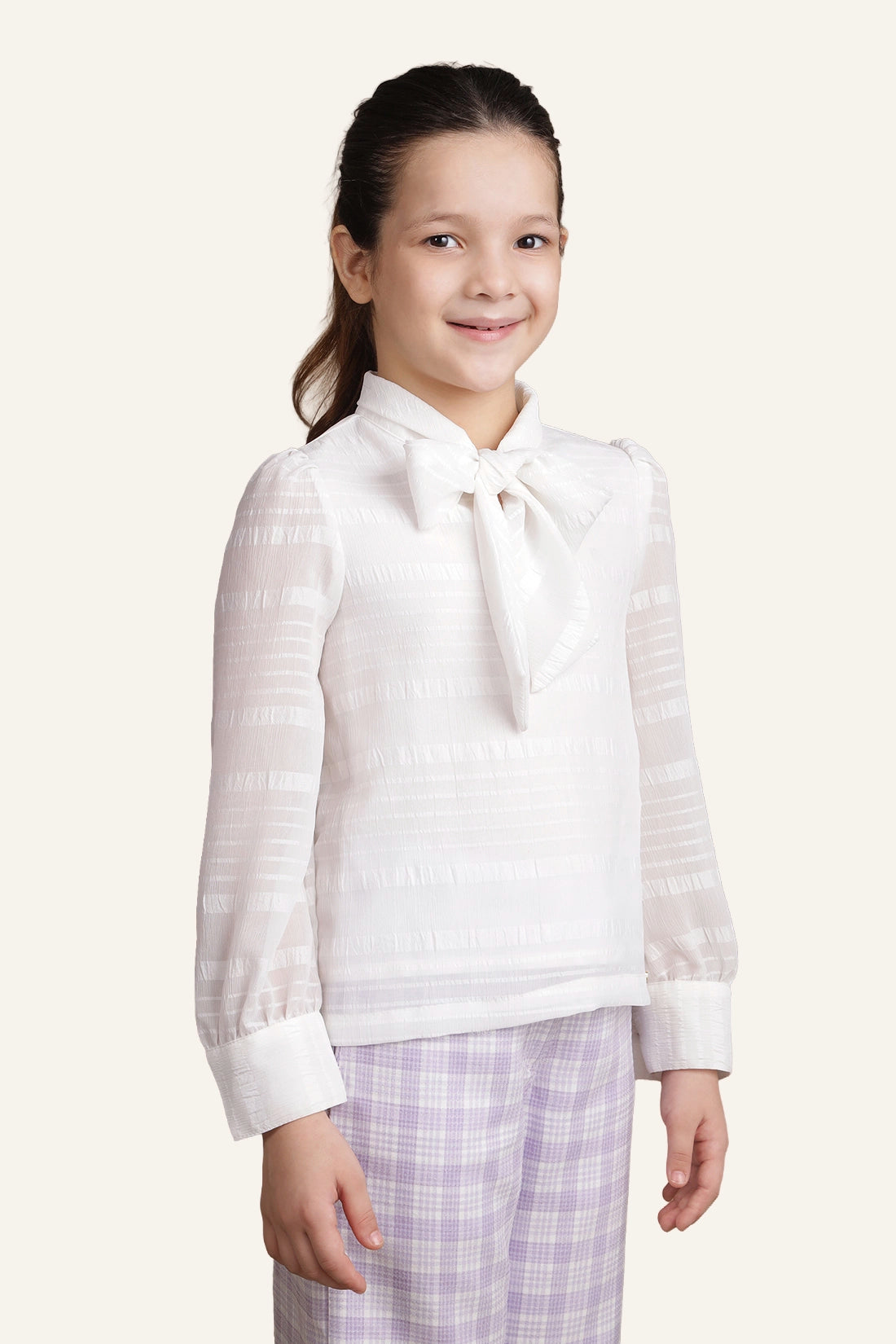 Girls Off White Seersucker Top