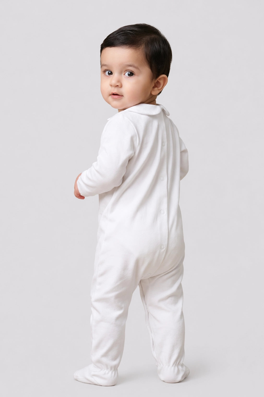 Unisex White Cotton Peter Pan Romper
