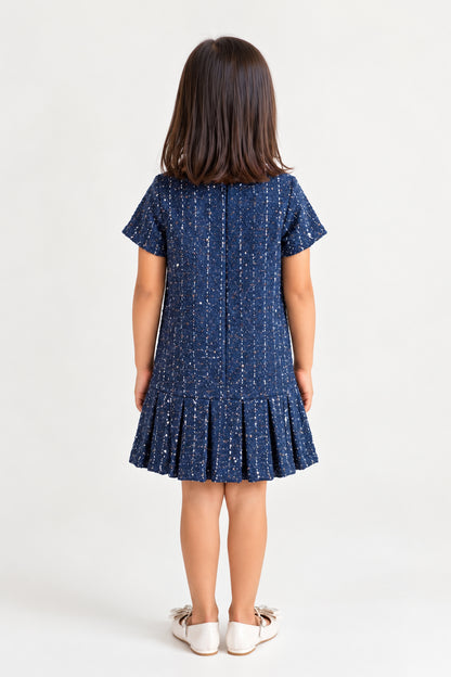 Baby Girls Navy Blue Boucle Half Sleeve Dress