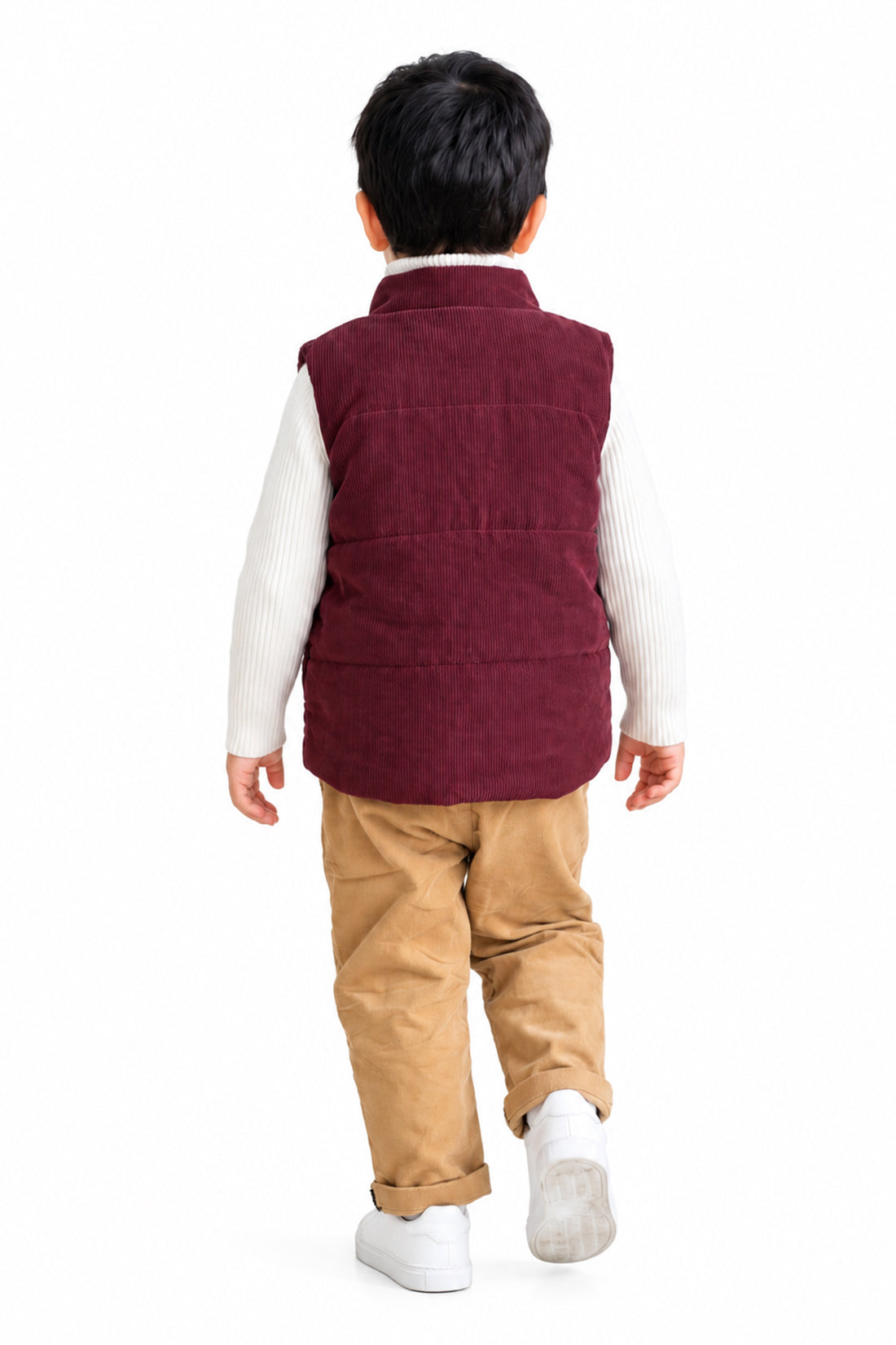 Baby Boys Burgundy Solid Corduroy Sleeveless Jacket