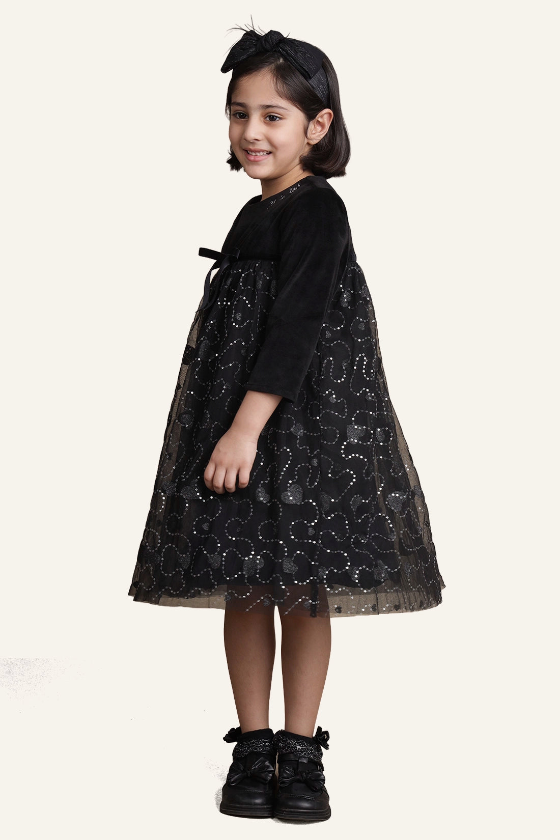 Girls Black Sequinned Dress