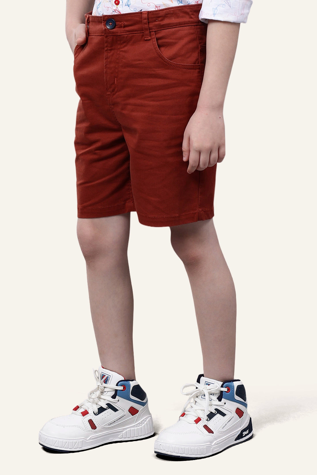 Boys Brown Cotton Solid Short