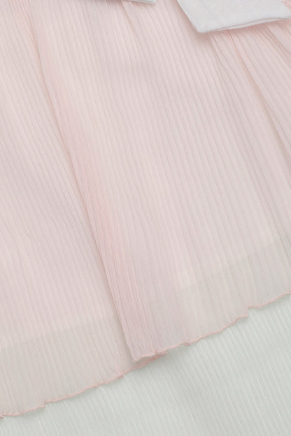 Girls Peach and White Pleated Layered Dress