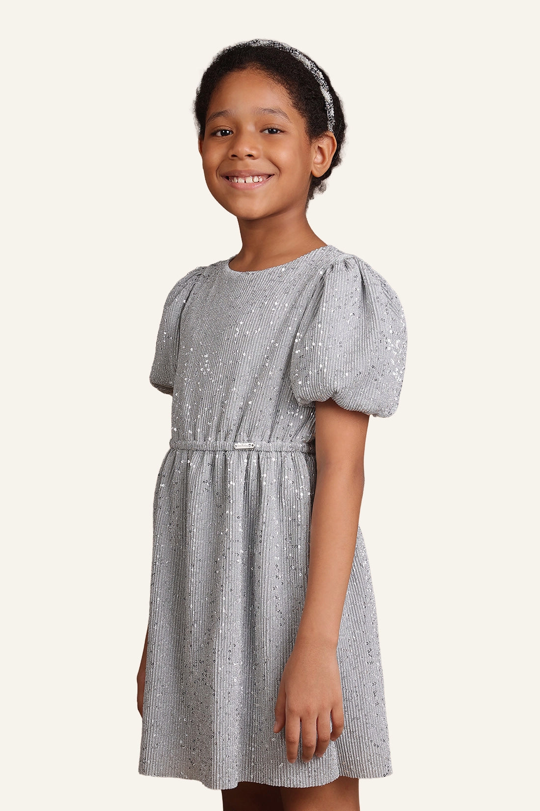 Girls Silver Sequinned Dress