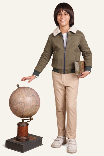 Boys Green Solid Jacket