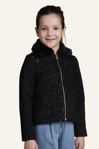 Girls Sequinned Black Jacket