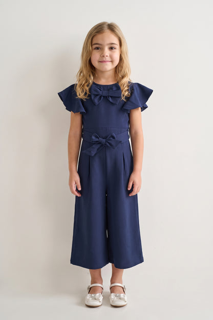 Navy Blue Polyester Full Sleeve Jumpsuit