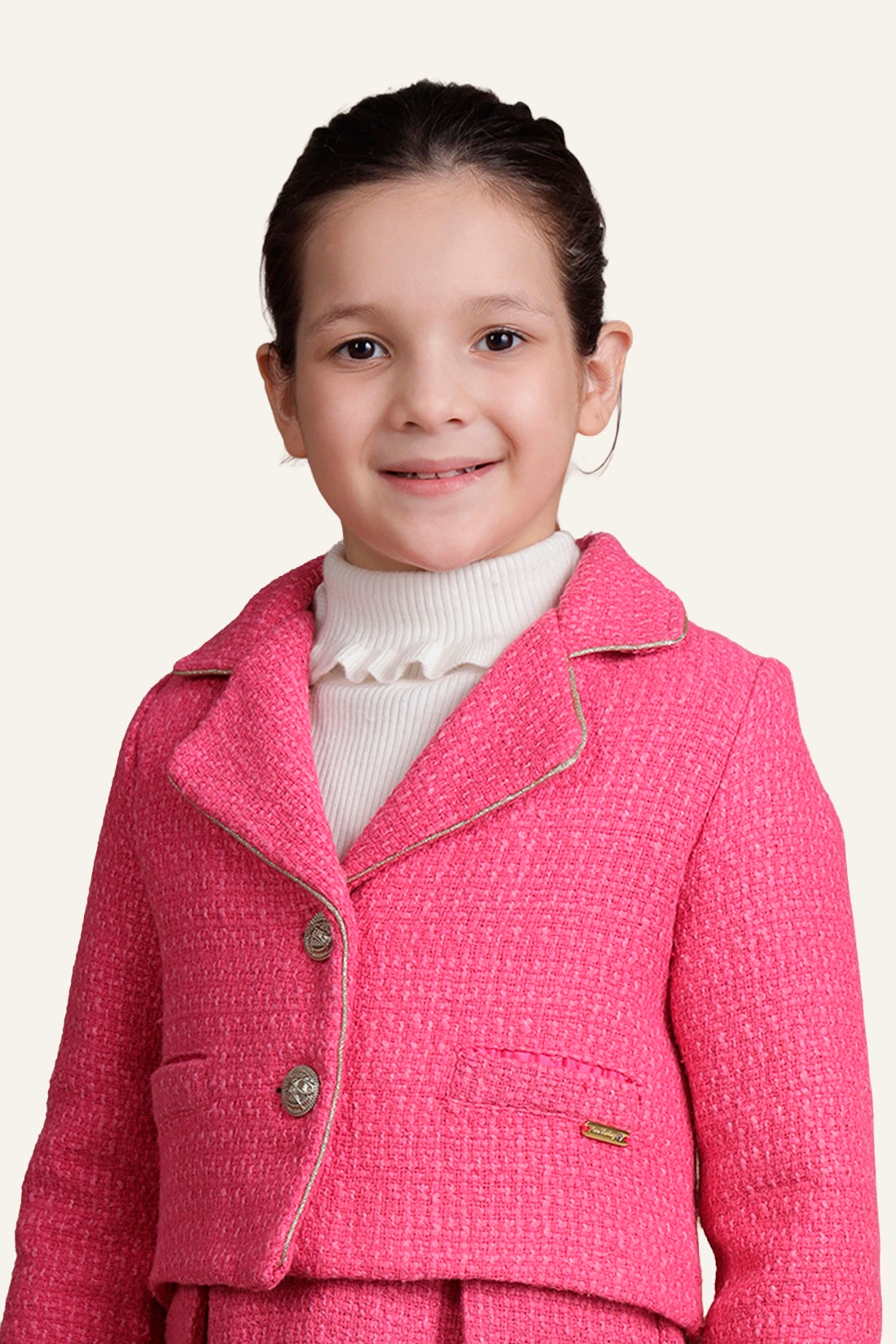 Girls Pink Boucle Woven Regular Fit Jacket