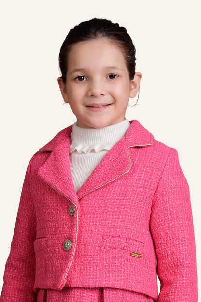 Girls Pink Boucle Woven Regular Fit Jacket