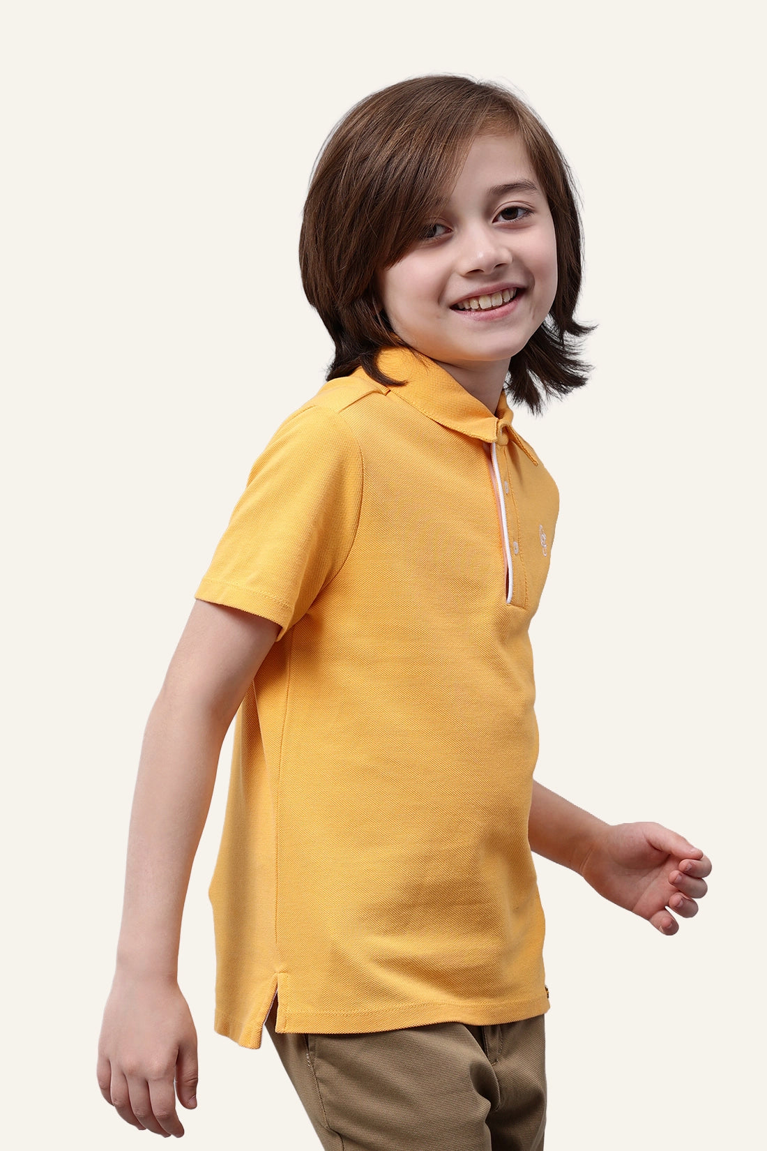 Boys Yellow Cotton Polo Neck T-shirt