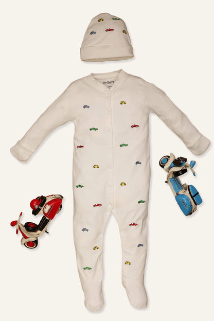 Baby Boys White BodySuit With Cap