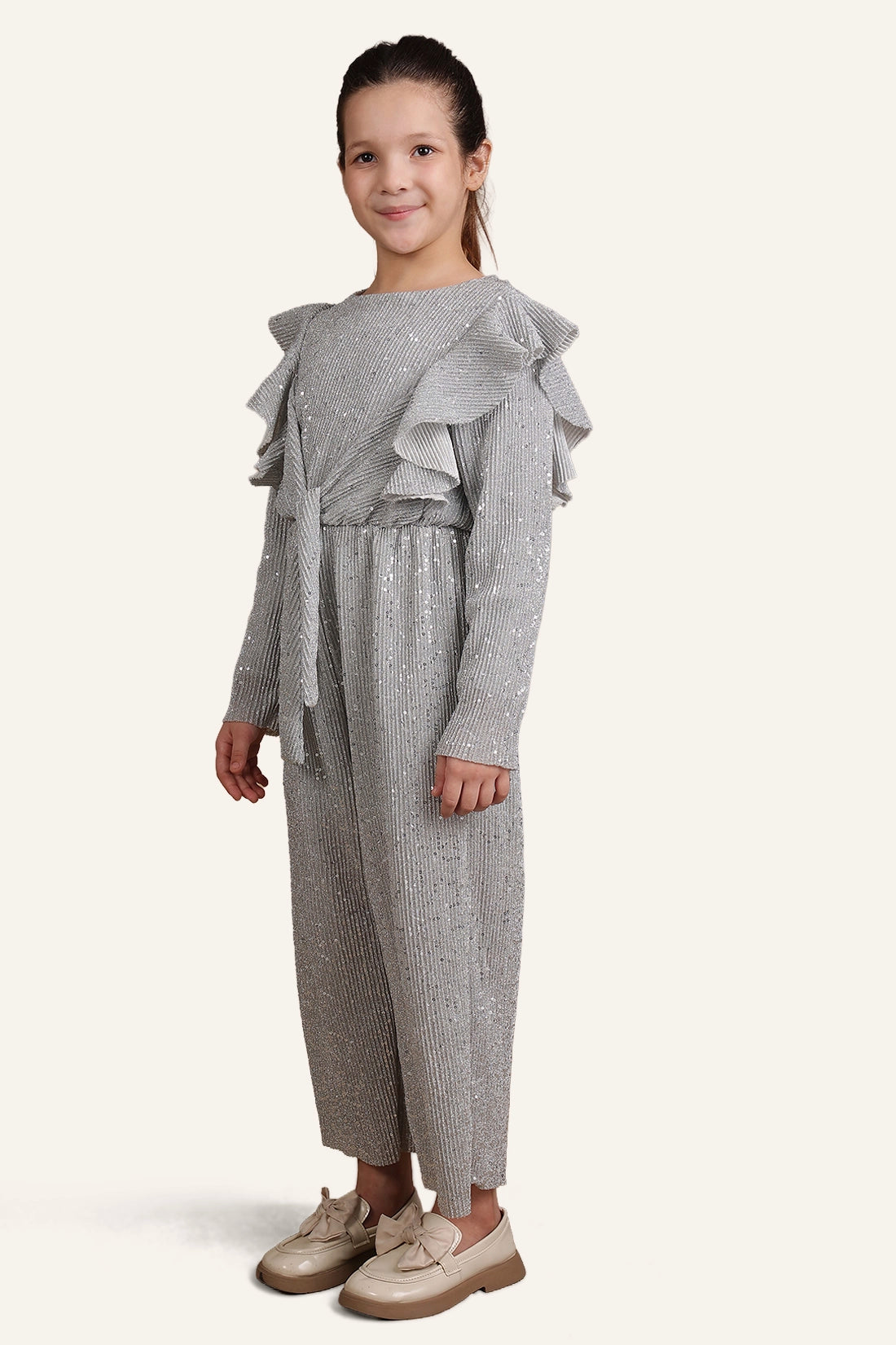 Girls Grey Sequins Jumpsuit