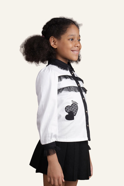 Girls Black & White Laced Top