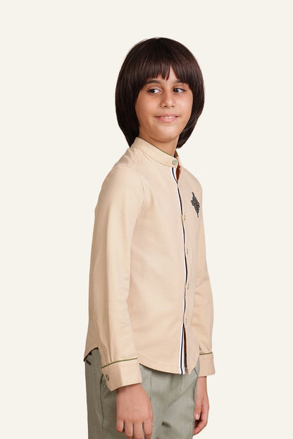 Boys Beige Embroidered Shirt