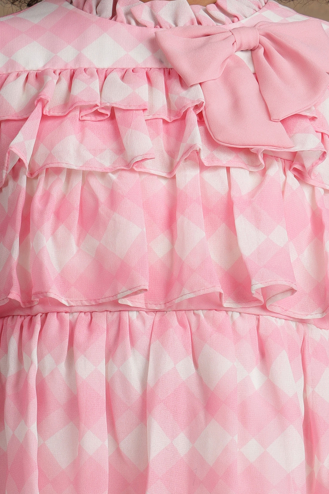 Girls Pink & White Checkered Frill Dress