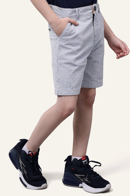 Boys Blue and White Stripes Cotton Shorts