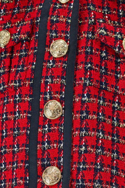 Burgundy Boucle Shirt Collar Jacket