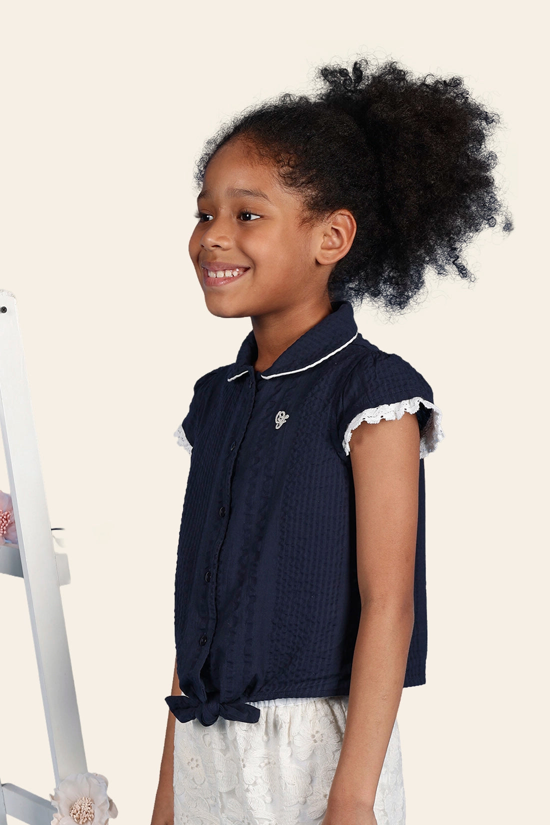 Girls Navy Blue Cap Sleeves Top