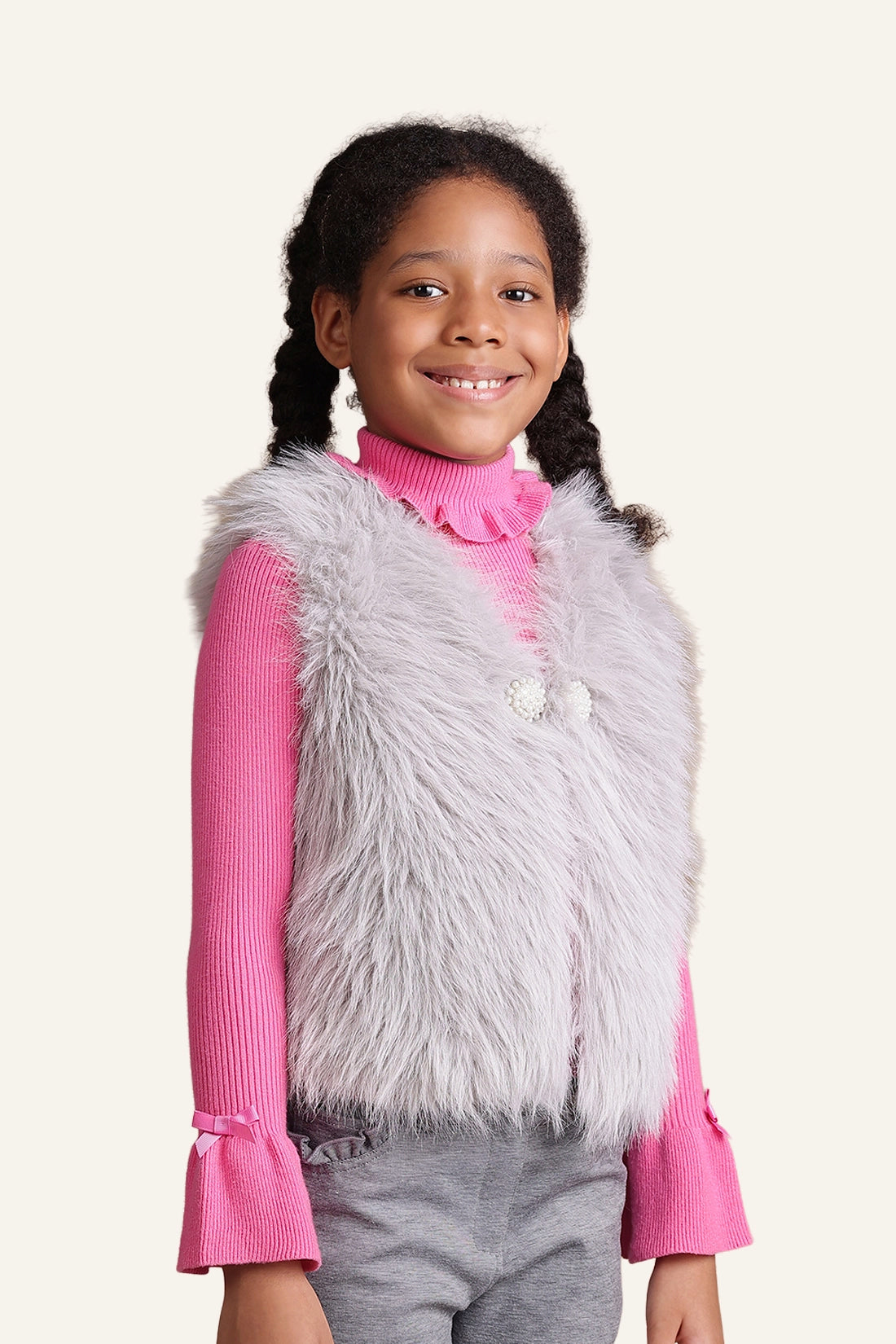 Girls Grey Faux Fur Shrug
