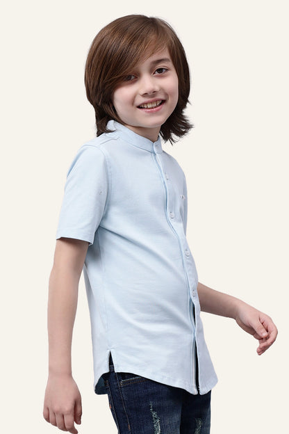 Boys Blue Chinese Collar Cotton Shirt