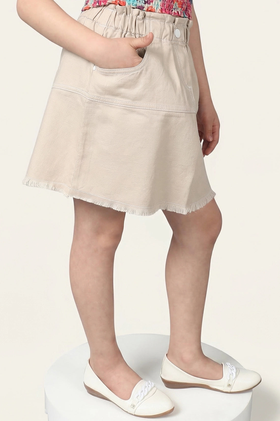Girls Beige Embroidered Skirt