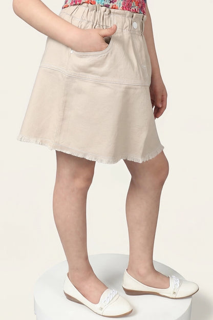Girls Beige Embroidered Skirt