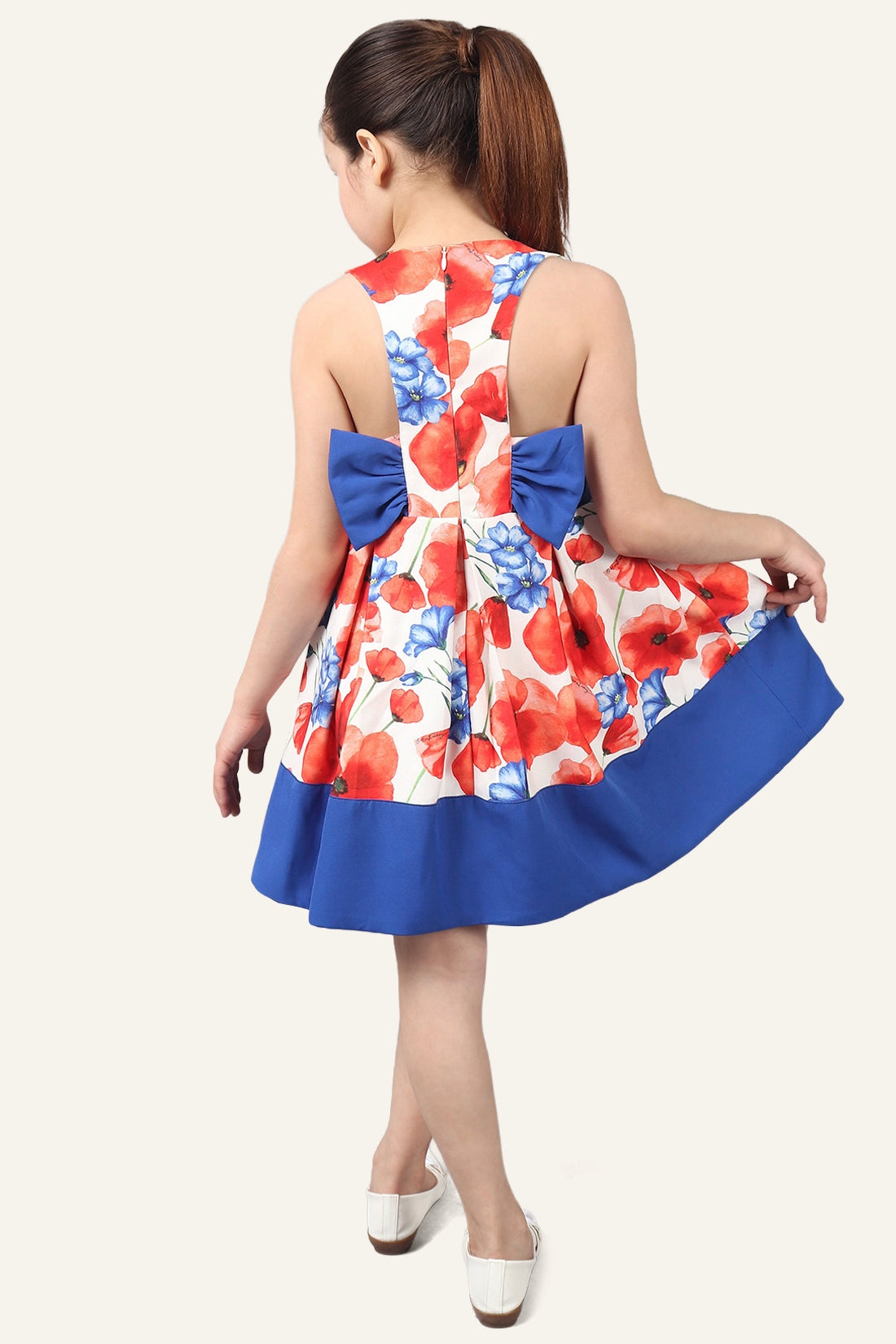 Girls Floral Printed Dress With Bow