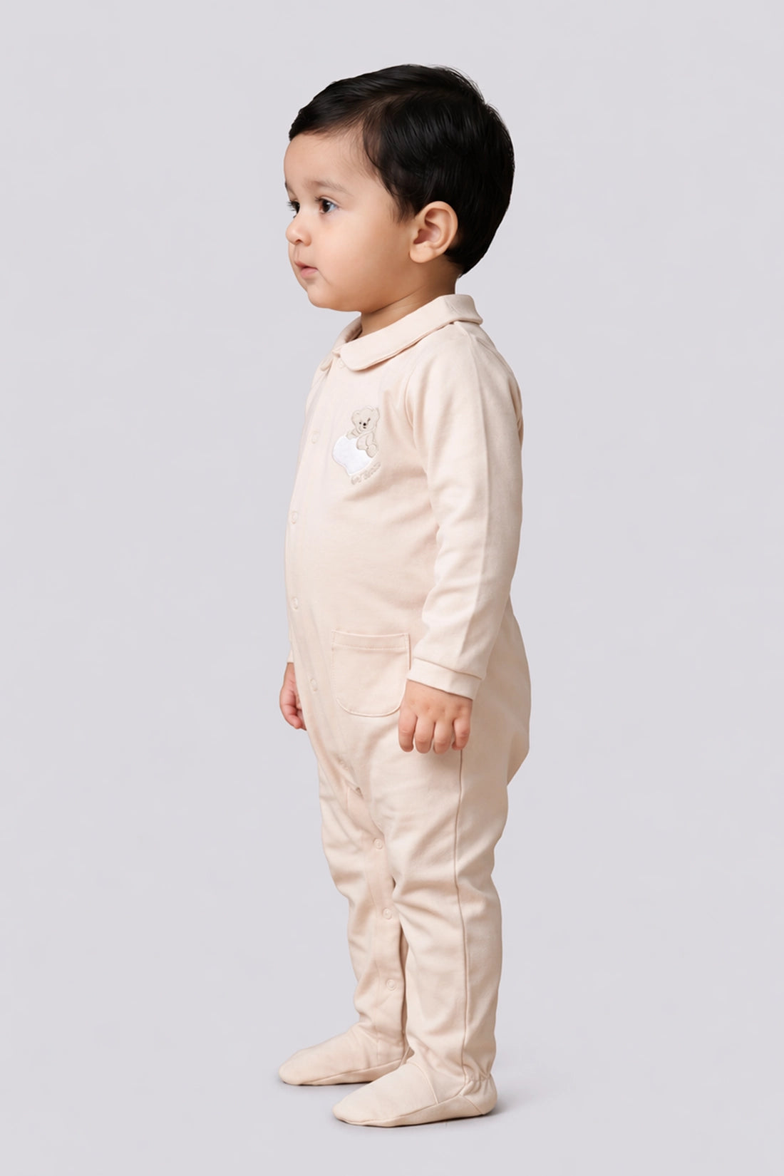 Baby Boys Beige Cotton Romper