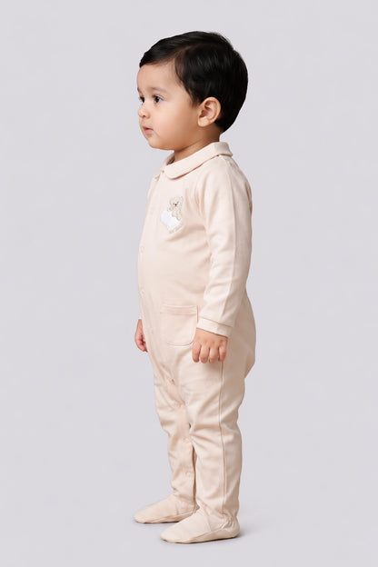 Baby Boys Beige Cotton Romper
