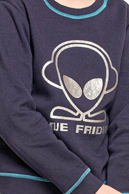 Boys Navy Blue Alien Printed Sweatshirt