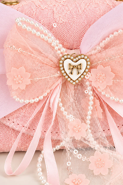 Girls Pink Pearl Mesh Embellished Hand Bag