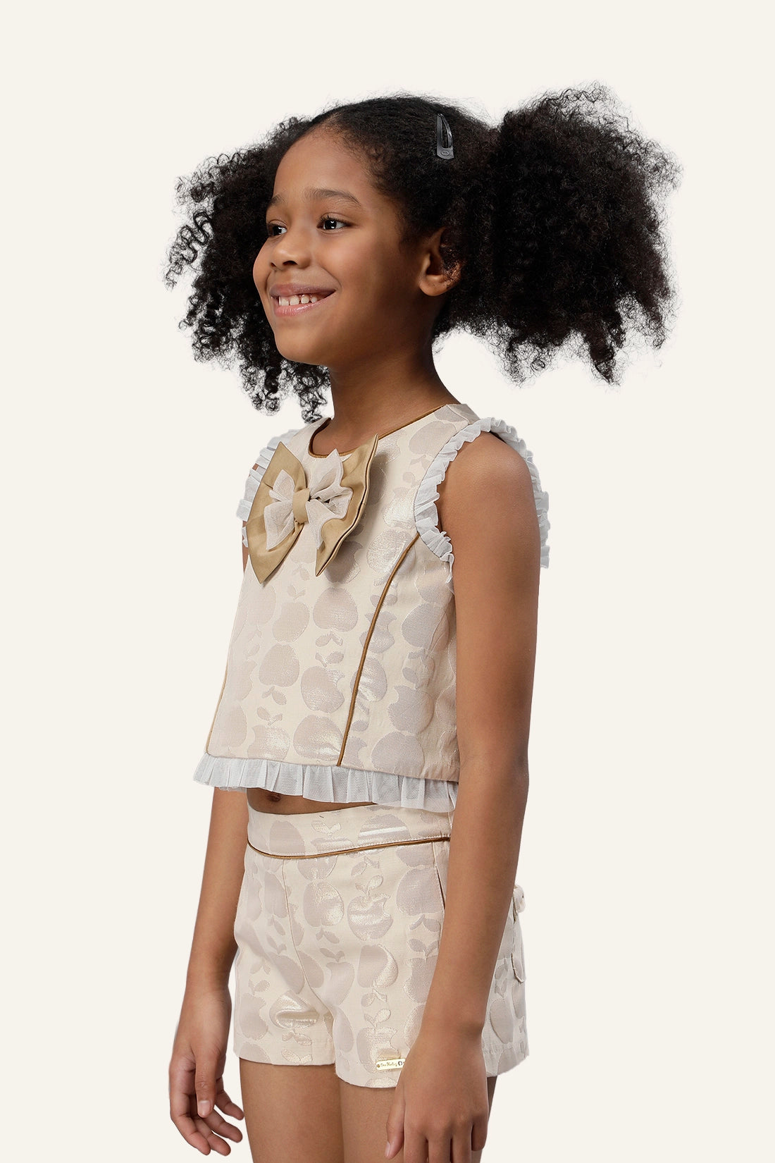 Girls Beige Round Neck Top