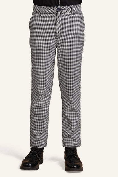 Boys White & Black Checks Trouser
