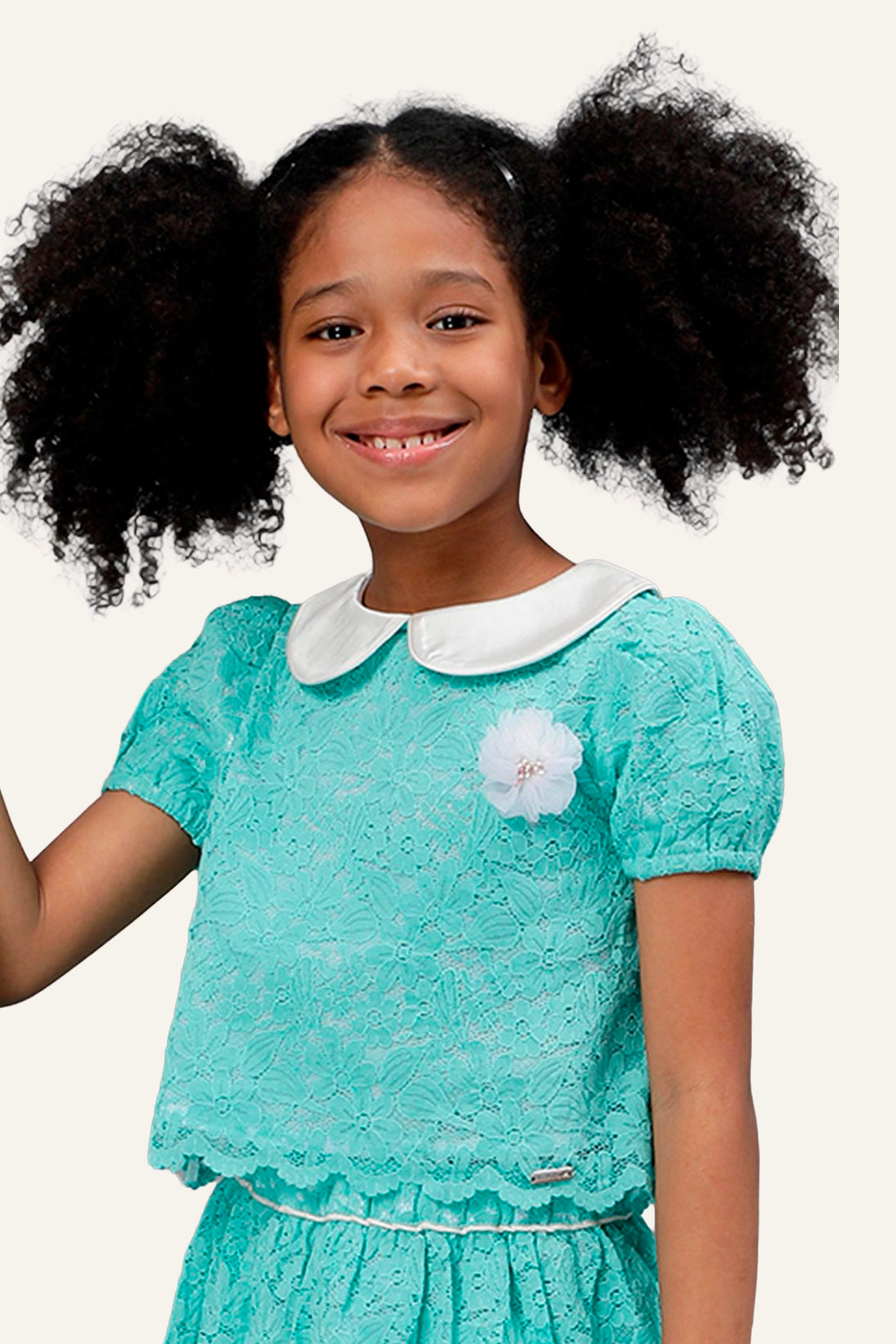 Girls Mint Lace Peter Pan Collar Top