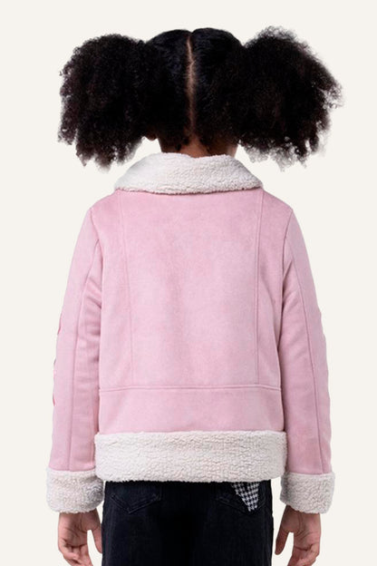 Girls Pink Jacket With Faux Fur Detail