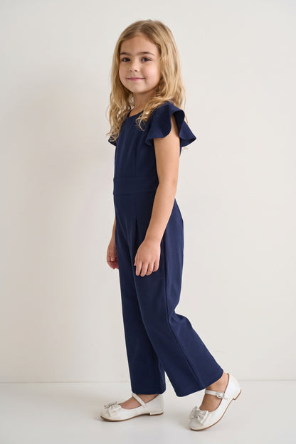 Navy Blue Polyester Full Sleeve Jumpsuit