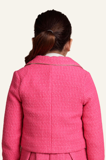 Girls Pink Boucle Woven Regular Fit Jacket