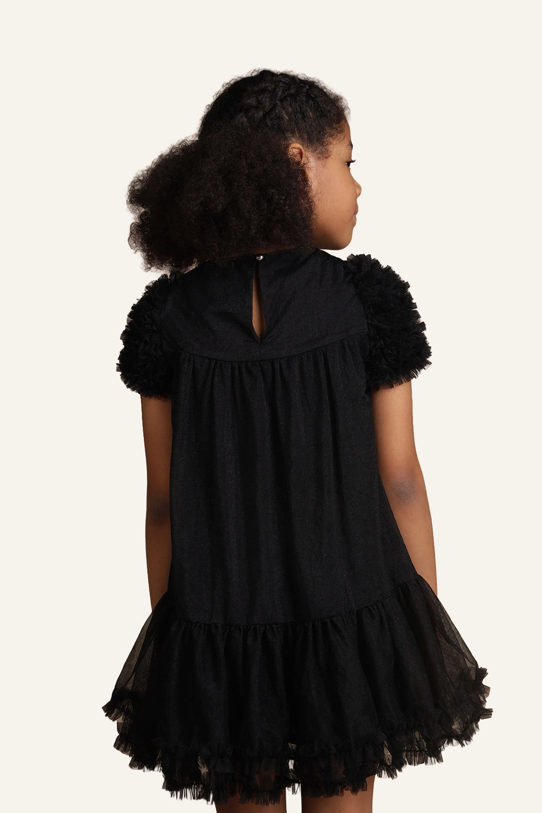 Girls Black Sequinned Embroidered Dress